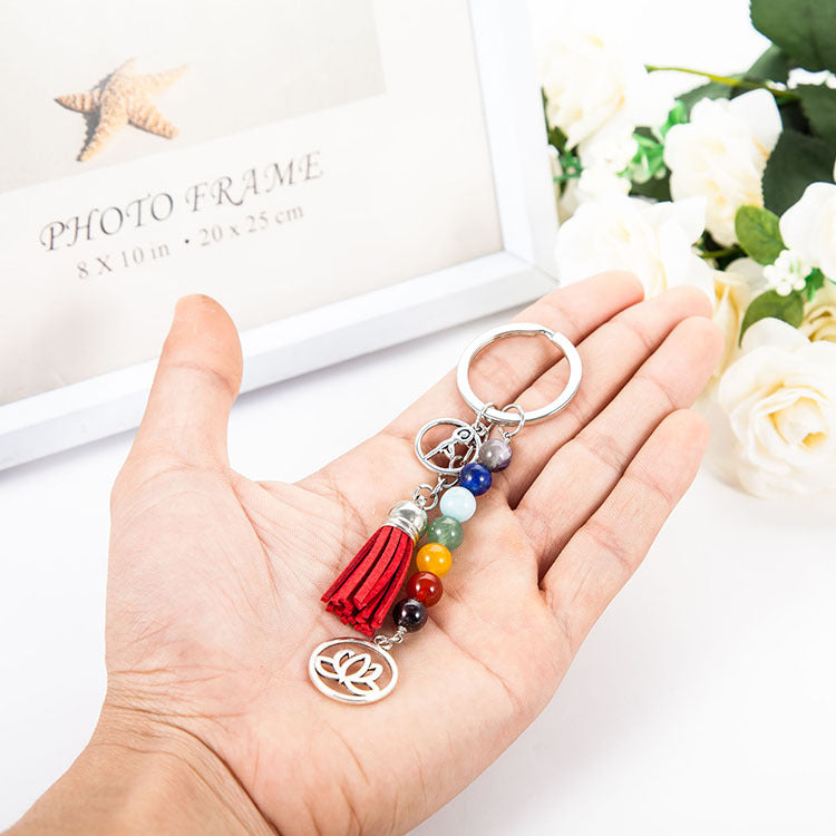 Wholesale Tassel Lotus Flower Colorful Beads Stones Alloy Keychains